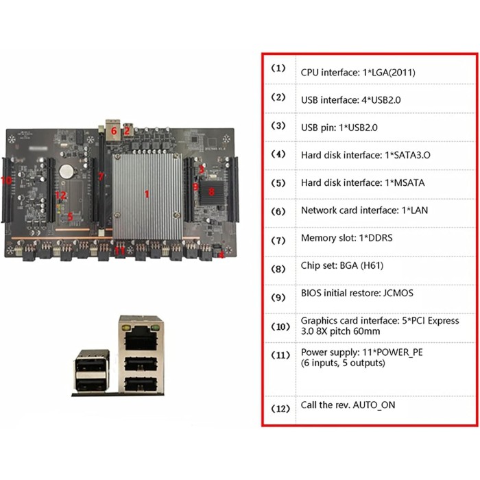 Материнська плата HOT-BTC Mining Motherboard BTC79X5 V1.0 LGA 2011 DDR3 Supports 32G 60mm Pitch Su (BTC79X5)