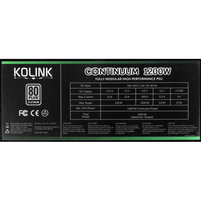 Блок живлення Kolink Continuum 1200W 80+ Platinum (KL-C1200PL)