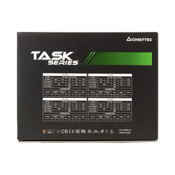 Блок живлення CHIEFTEC Task (600W), >85%, 80+ Bronze, 120мм, 1xMB 24pin(20+4), 1xCPU 8pin(4+4), 3xMolex, 5xSATA, 2xPCIe 8pin(6+2) (TPS-600S)