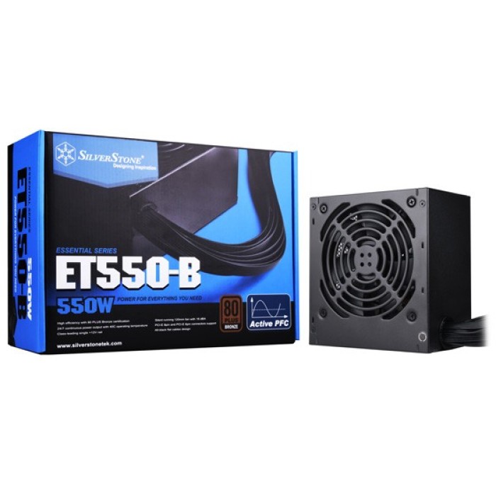 Блок живлення SilverStone Strider Essential (550W), >85%, 80+ Bronze, 120мм, 1xMB 24pin(20+4), 1xCPU 8pin(4+4), 3xMolex, 6xSATA, 2xPCIe 8pin(6+2) (SST-ET550-B)