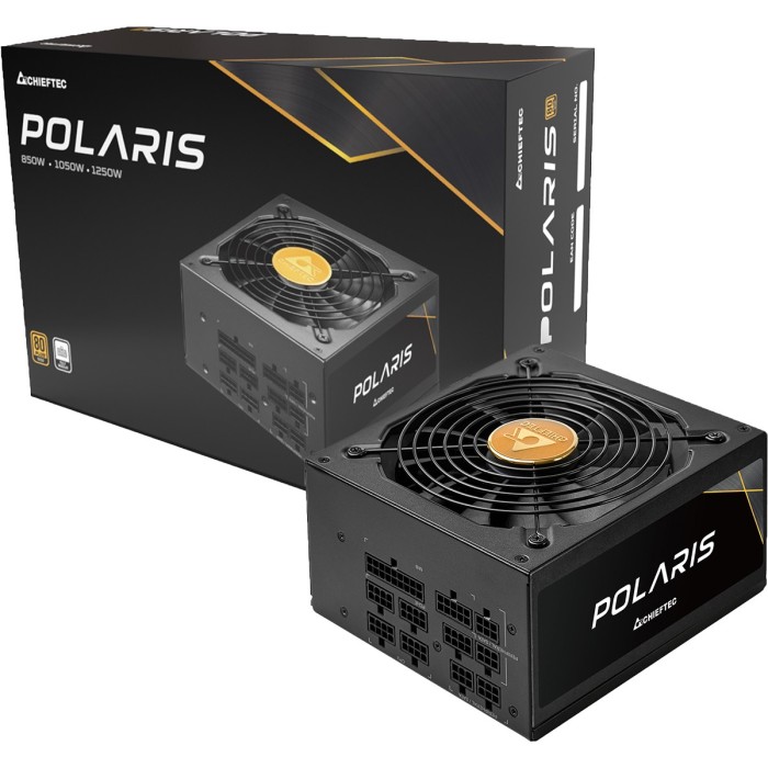 Блок живлення CHIEFTEC Polaris 3.0 (850W), >90%, 80+ Gold, 135мм FDB, 1xMB 24pin(20+4), 2xCPU 8pin(4+4), 4xMolex, 12xSATA, 2xPCIe 8pin(6+2), 1xPCIe GEN5 16pin, Fully Modular (PPS-850FC-A3)