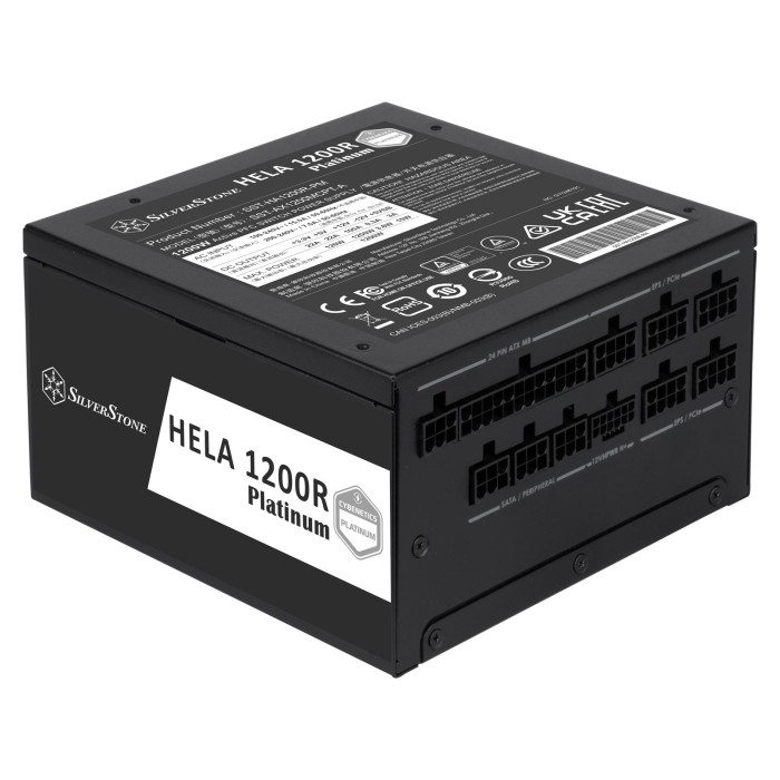 Блок живлення SilverStone Hela Cybenetics (1200W), >90%, 80+ Platinum, 135мм, 1xMB 24pin(20+4), 2xCPU 8pin(4+4), 3xMolex, 12xSATA, 6xPCIe 8pin(6+2), 1x12VHPWR, 1xFDD, Fully Modular (SST-HA1200R-PM)