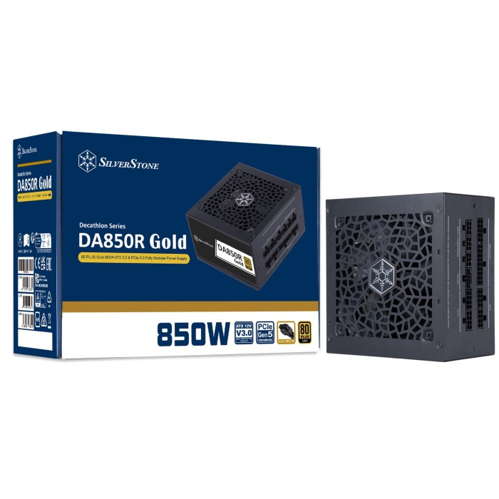 Блок живлення SilverStone Decathlon (850W), >89%, 80+ Gold, 120мм, 1xMB 24pin(20+4), 2xCPU 8pin(4+4), 4xMolex, 8xSATA, 4xPCIe 8pin(6+2), 1x(12+4pin)(12V-2x6) GEN5, Fully Modular (SST-DA850R-GMA)