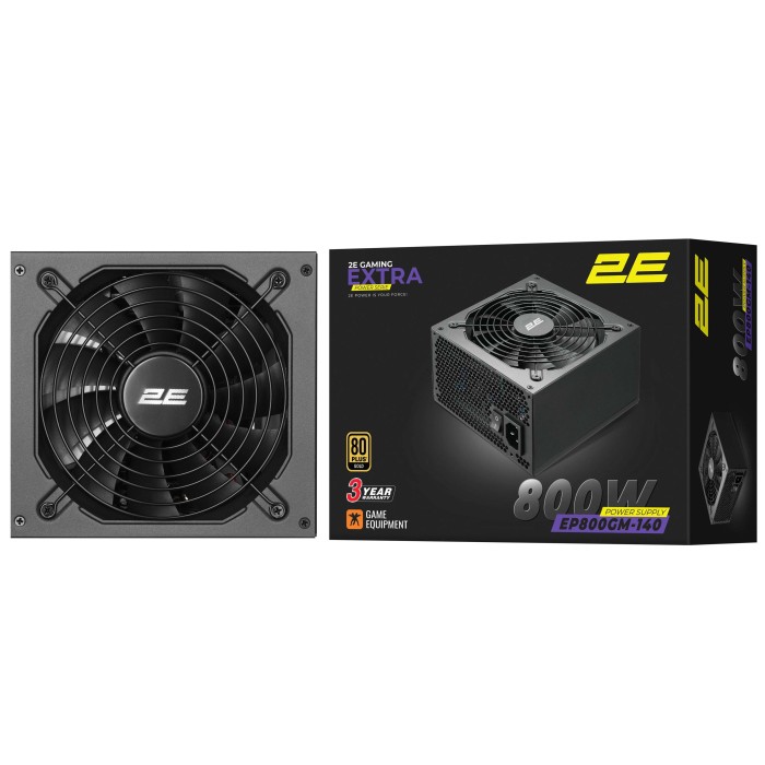 Блок живлення 2E GAMING Extra Power (800W), >90%, 80+ Gold, 140мм, 1xMB 24pin(20+4), 2xCPU 8pin(4+4), 3xMolex, 6xSATA, 4xPCIe 8pin(6+2), Modular (2E-EP800GM-140)