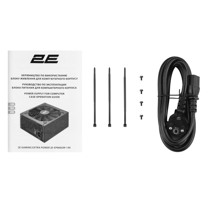 Блок живлення 2E GAMING Extra Power (800W), >90%, 80+ Gold, 140мм, 1xMB 24pin(20+4), 2xCPU 8pin(4+4), 3xMolex, 6xSATA, 4xPCIe 8pin(6+2), Modular (2E-EP800GM-140)