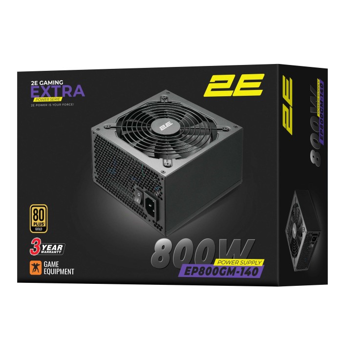 Блок живлення 2E GAMING Extra Power (800W), >90%, 80+ Gold, 140мм, 1xMB 24pin(20+4), 2xCPU 8pin(4+4), 3xMolex, 6xSATA, 4xPCIe 8pin(6+2), Modular (2E-EP800GM-140)