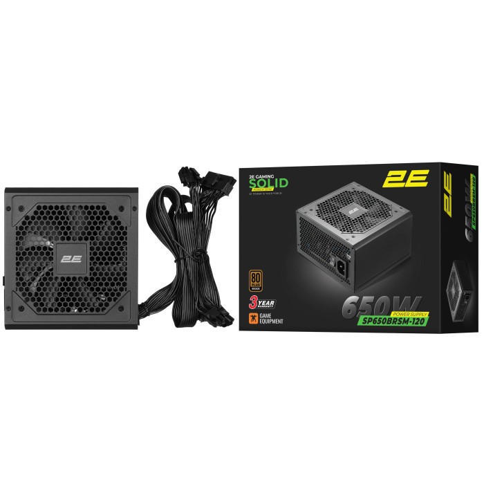 Блок живлення 2E GAMING Solid Power (650W), >85%, 80+ Bronze, 120мм, 1xMB 24pin(20+4), 2xCPU 8pin(4+4), 3xMolex, 6xSATA, 4xPCIe 8pin(6+2), Semi Modular (2E-SP650BRSM-120)