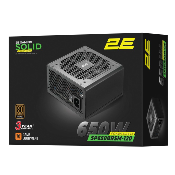 Блок живлення 2E GAMING Solid Power (650W), >85%, 80+ Bronze, 120мм, 1xMB 24pin(20+4), 2xCPU 8pin(4+4), 3xMolex, 6xSATA, 4xPCIe 8pin(6+2), Semi Modular (2E-SP650BRSM-120)