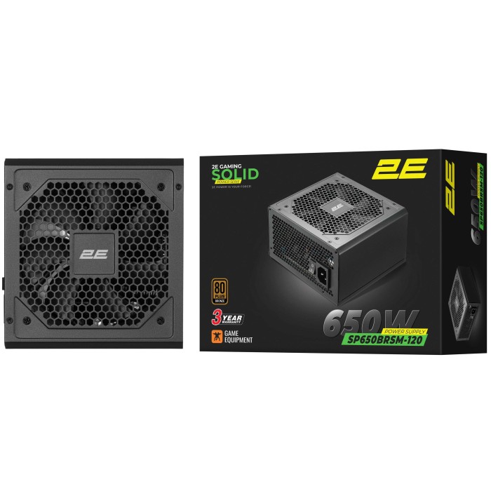 Блок живлення 2E GAMING Solid Power (650W), >85%, 80+ Bronze, 120мм, 1xMB 24pin(20+4), 2xCPU 8pin(4+4), 3xMolex, 6xSATA, 4xPCIe 8pin(6+2), Semi Modular (2E-SP650BRSM-120)