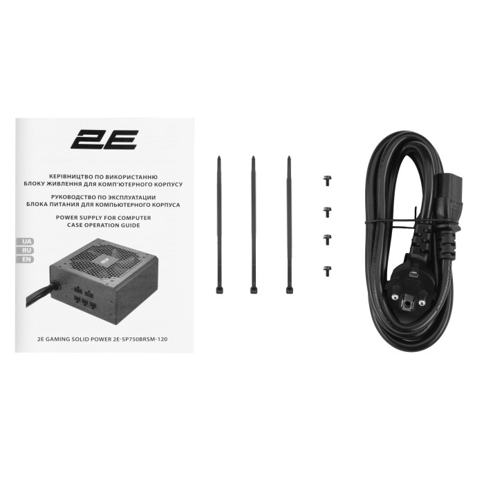 Блок живлення 2E GAMING Solid Power (750W), >85%, 80+ Bronze, 120мм, 1xMB 24pin(20+4), 2xCPU 8pin(4+4), 3xMolex, 6xSATA, 4xPCIe 8pin(6+2), Semi Modular (2E-SP750BRSM-120)