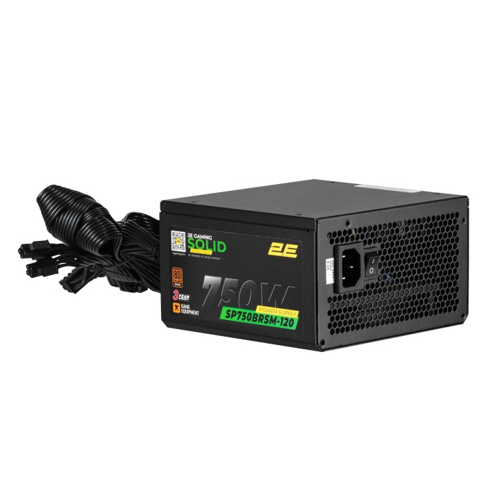 Блок живлення 2E GAMING Solid Power (750W), >85%, 80+ Bronze, 120мм, 1xMB 24pin(20+4), 2xCPU 8pin(4+4), 3xMolex, 6xSATA, 4xPCIe 8pin(6+2), Semi Modular (2E-SP750BRSM-120)