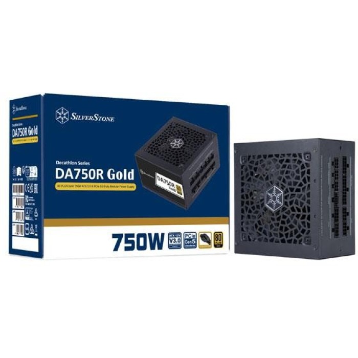 Блок живлення SilverStone Decathlon (750W), >90%, 80+ Gold, 120мм, 1xMB, 24pin(20+4), 2xCPU 8pin(4+4), 4xMolex, 8xSATA, 4xPCIe 8pin(6+2), 1 x 12V-2x6, Fully modular (SST-DA750R-GMA)