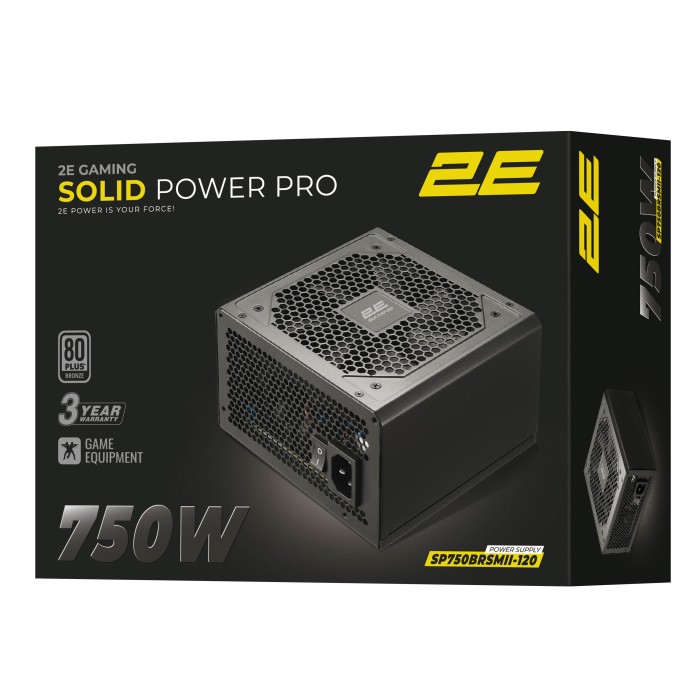 Блок живлення 2E GAMING Solid Power Pro ATX3.1 GEN5.0 (750W), >85%, 80+ Bronze, 120мм, 1xMB 24pin(20+4), 2xCPU 8pin(4+4), 3xMolex, 6xSATA, 4xPCIe 8pin(6+2), 1xPCIe GEN5 16pin, Semi Modular (2E-SP750BRSMII-120)