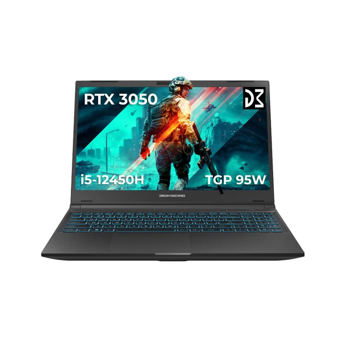 Ноутбук Dream Machines RG3050-15 15.6FHD IPS, Intel i5-12450H, 16GB, F1TB, NVD3050-4, DOS, чорний (RG3050-15UA57)