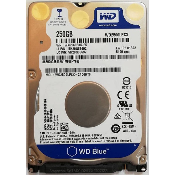 Жорсткий диск HDD WD Blue 250GB 2.5 (WD2500LPCX)