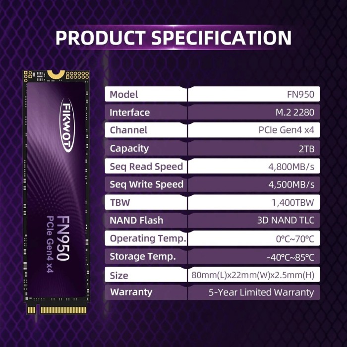 Накопичувач Fikwot FN950 1TB, M.2 2280 / M-Key / PCIe 4.0 x4 (FN950-1TB)