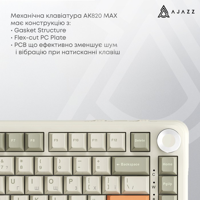Бездротова механічна клавіатура Ajazz AK820 MAX Flying Fish Switch Retro Colour - 8000 mAh (AK820MAX (AK820MAX-FF-R)