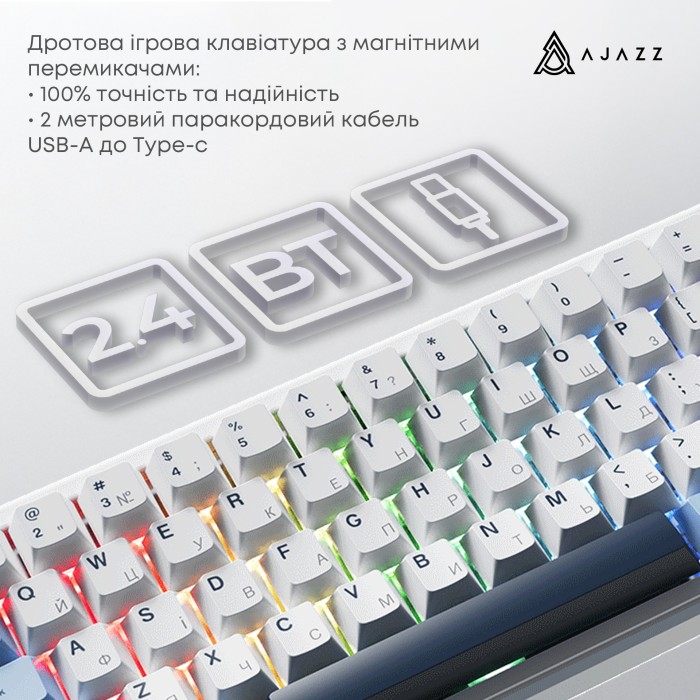 Клавіатура механічна бездротова Ajazz AK680 MAX (8+8K) Magnetic Switch RGB Wireless/BT/USB White (AK680-M-BWD-A)
