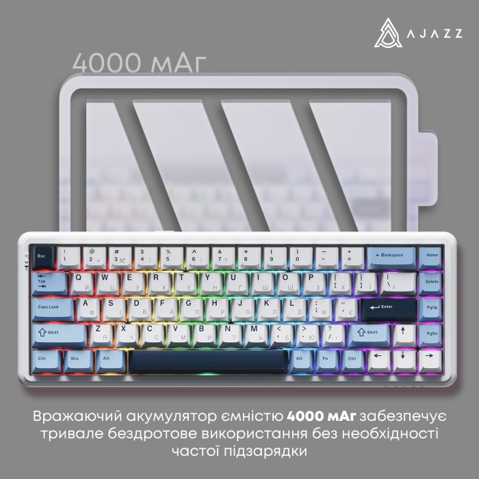 Клавіатура механічна бездротова Ajazz AK680 MAX (8+8K) Magnetic Switch RGB Wireless/BT/USB White (AK680-M-BWD-A)