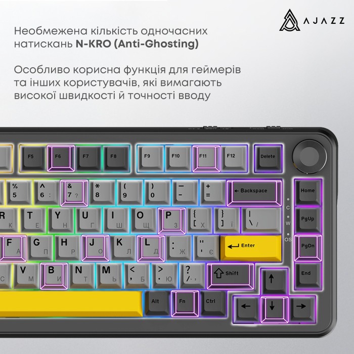 Клавіатура механічна бездротова Ajazz AK820 MAX PLUS Daydream Switch RGB Wireless/BT/USB Black (AK820MAX-DD-BGY)
