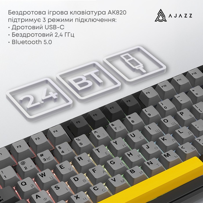 Клавіатура механічна бездротова Ajazz AK820 MAX PLUS Daydream Switch RGB Wireless/BT/USB Black (AK820MAX-DD-BGY)