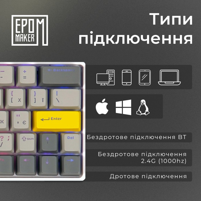 Клавіатура механічна бездротова EPOMAKER EP64 Mulan White (EP64-W-M) (EP64-W-M)