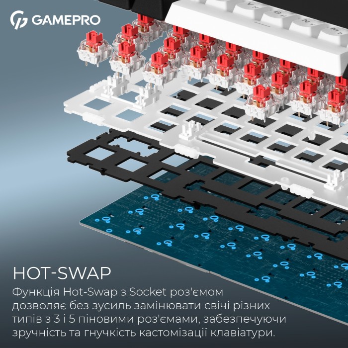 Бездротова механічна клавіатура GamePro Asgard Valhalla (MK160B Pro) 75% QLAB orange switches (MK160B Pro)