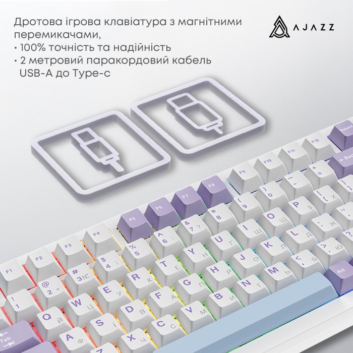 Ігрова механічна клавіатура Ajazz AK820 MAX Magnetic switches-Purple-White-Blue-RGB (AK820MAX-WM-PWB)