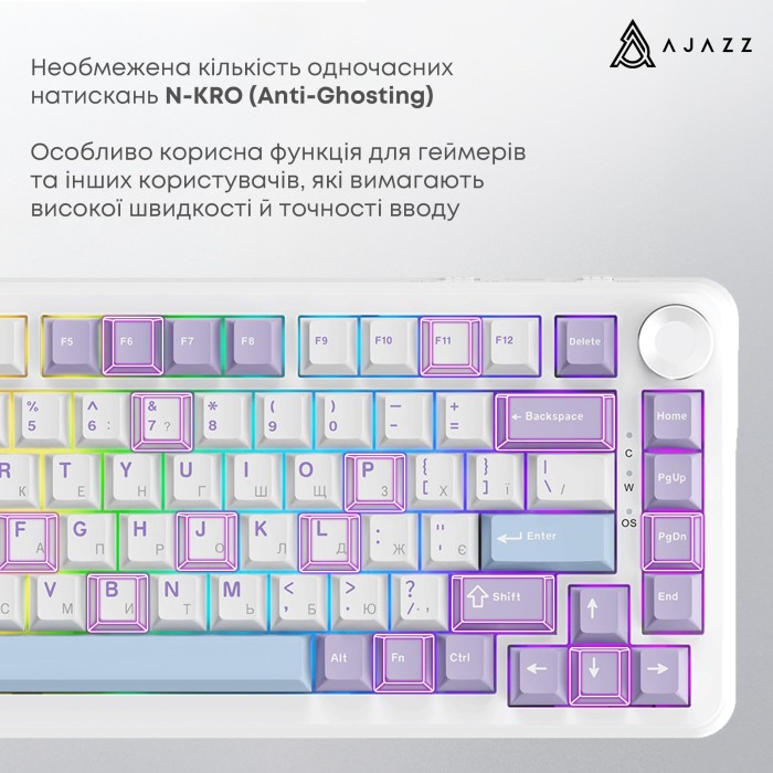 Ігрова механічна клавіатура Ajazz AK820 MAX Magnetic switches-Purple-White-Blue-RGB (AK820MAX-WM-PWB)