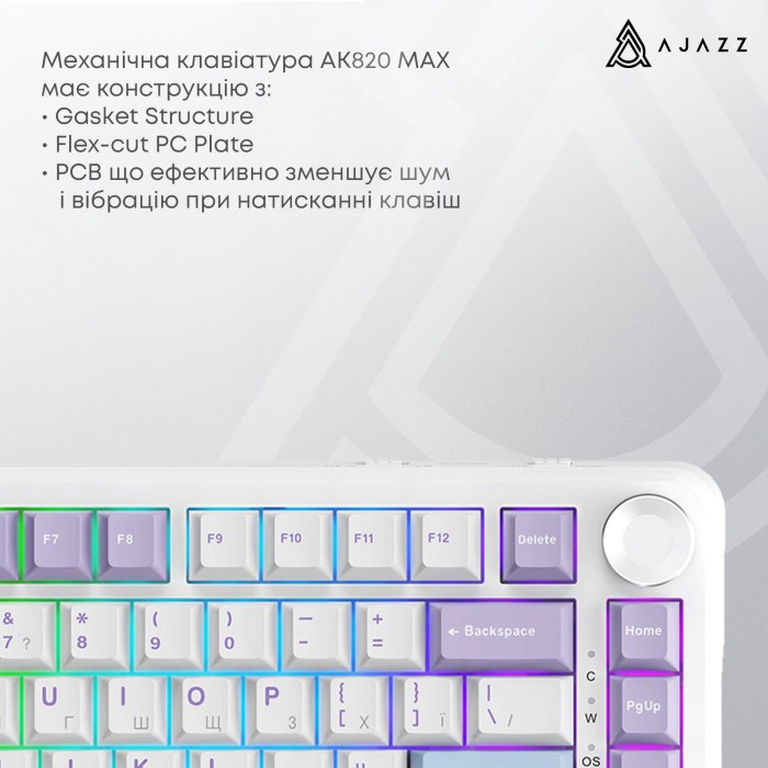 Ігрова механічна клавіатура Ajazz AK820 MAX Magnetic switches-Purple-White-Blue-RGB (AK820MAX-WM-PWB)