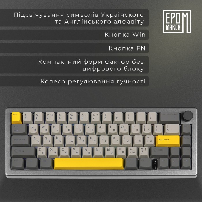 Клавіатура механічна бездротова EPOMAKER EK68 Budgerigar V2 Black (EK68-B-BV2) (EK68-B-BV2)