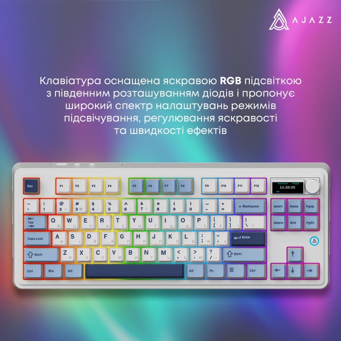 Клавіатура механічна бездротова Ajazz AK870 PLUS Murad Switch RGB Wireless/Bluetooth/USB White (AK870-MU-BWD)