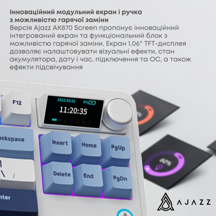 Клавіатура механічна бездротова Ajazz AK870 PLUS Murad Switch RGB Wireless/Bluetooth/USB White (AK870-MU-BWD)