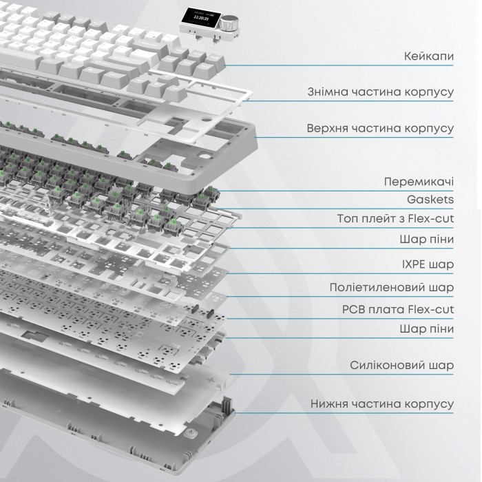 Клавіатура механічна бездротова Ajazz AK870 PLUS Murad Switch RGB Wireless/Bluetooth/USB White (AK870-MU-BWD)