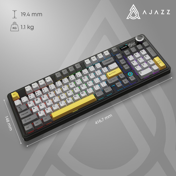 Бездротова механічна клавіатура Ajazz AK980 Clear Sky Switch Black-Gray-Yellow (AK980-CS-BGY) (AK980-CS-BGY)