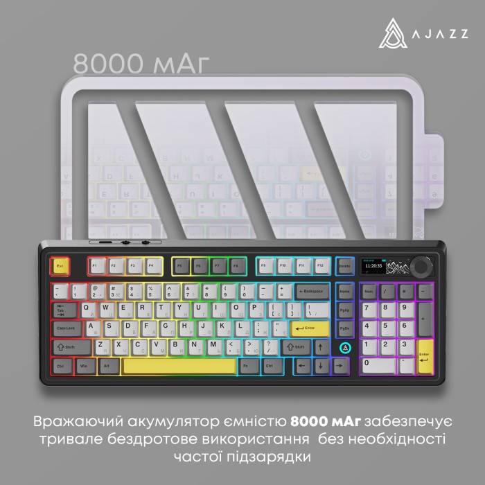 Бездротова механічна клавіатура Ajazz AK980 Clear Sky Switch Black-Gray-Yellow (AK980-CS-BGY) (AK980-CS-BGY)