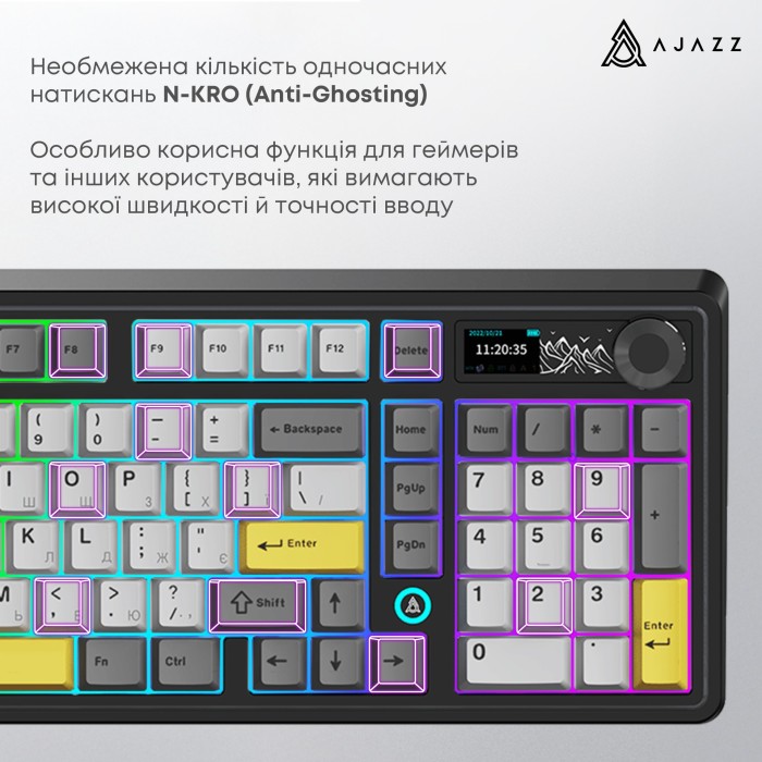 Бездротова механічна клавіатура Ajazz AK980 Clear Sky Switch Black-Gray-Yellow (AK980-CS-BGY) (AK980-CS-BGY)
