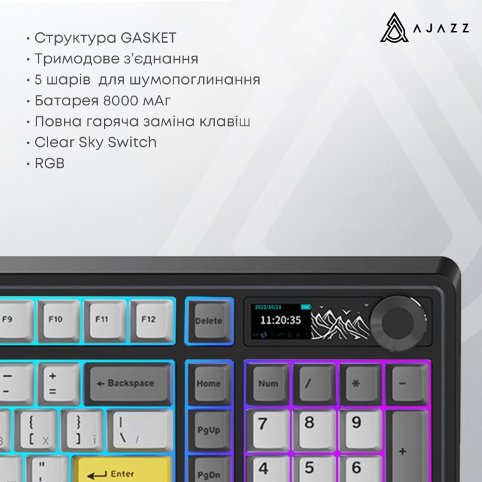 Бездротова механічна клавіатура Ajazz AK980 Clear Sky Switch Black-Gray-Yellow (AK980-CS-BGY) (AK980-CS-BGY)