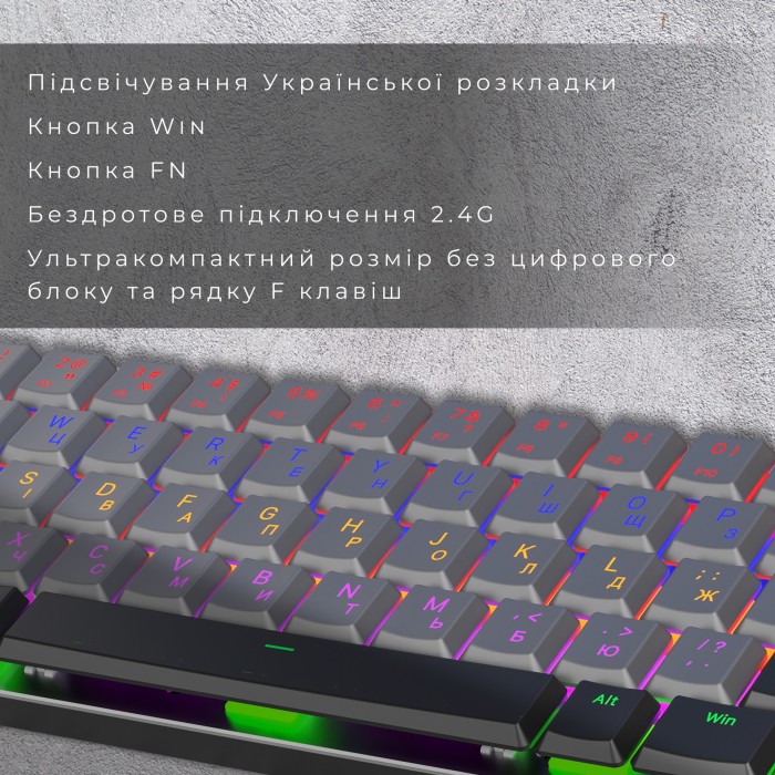 Бездротова механічна клавіатура GamePro MK122R Red Switch Low Profile Wireless Dark Gray (MK122R)