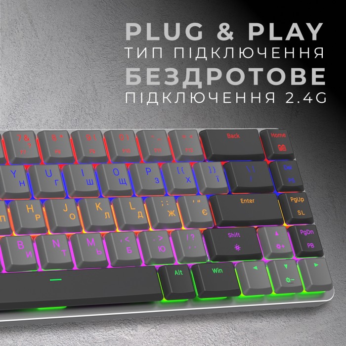 Бездротова механічна клавіатура GamePro MK122R Red Switch Low Profile Wireless Dark Gray (MK122R)