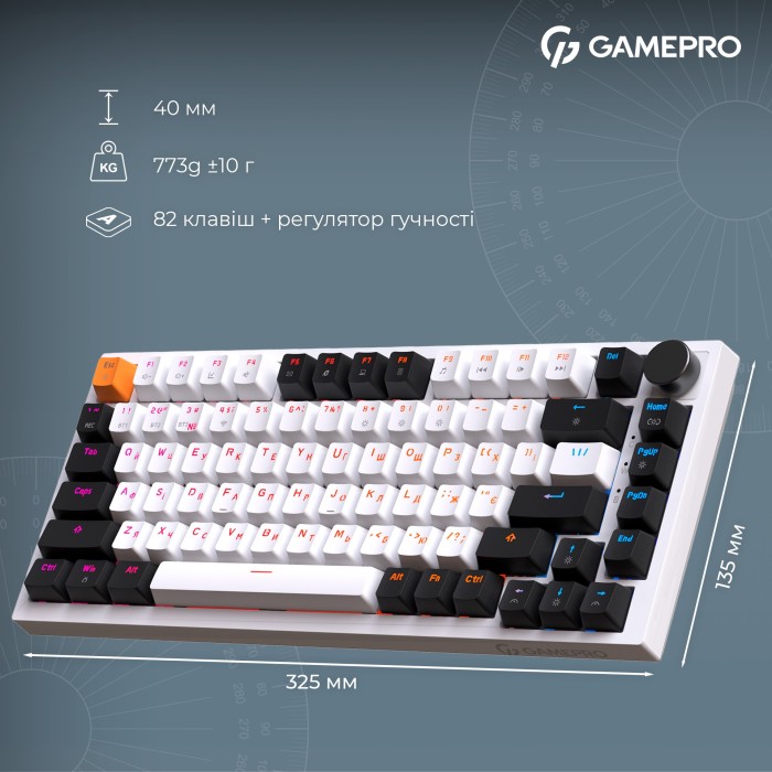 Бездротова механічна клавіатура GamePro Asgard Valhalla (MK160W Pro) 75% QLAB orange switches (MK160W Pro)