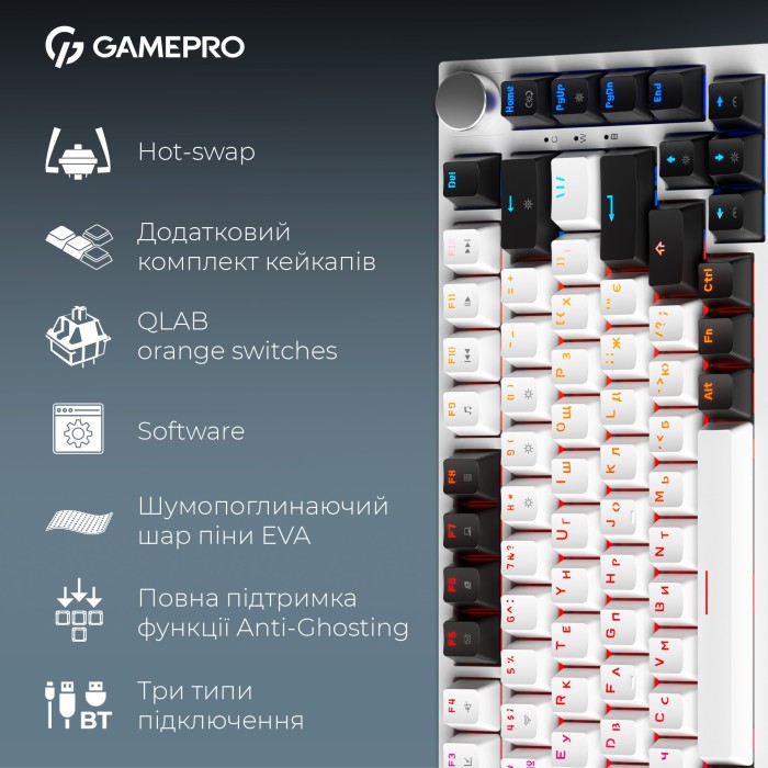 Бездротова механічна клавіатура GamePro Asgard Valhalla (MK160W Pro) 75% QLAB orange switches (MK160W Pro)