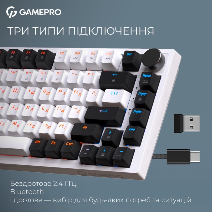 Бездротова механічна клавіатура GamePro Asgard Valhalla (MK160W Pro) 75% QLAB orange switches (MK160W Pro)