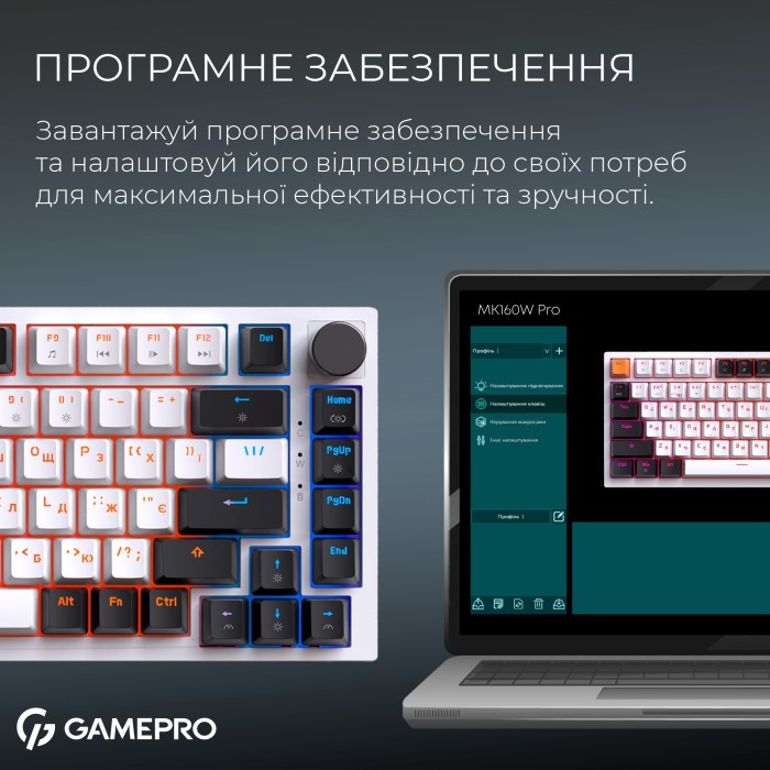 Бездротова механічна клавіатура GamePro Asgard Valhalla (MK160W Pro) 75% QLAB orange switches (MK160W Pro)