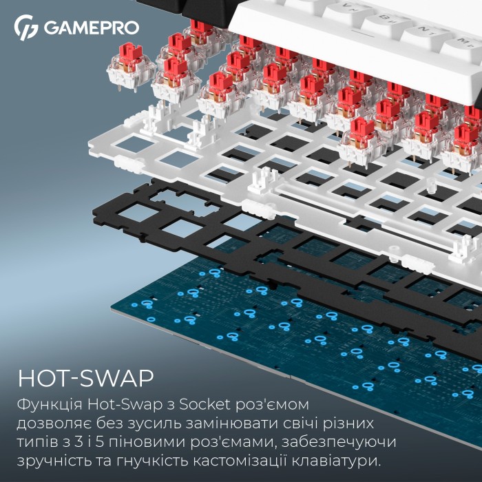 Бездротова механічна клавіатура GamePro Asgard Valhalla (MK160W Pro) 75% QLAB orange switches (MK160W Pro)