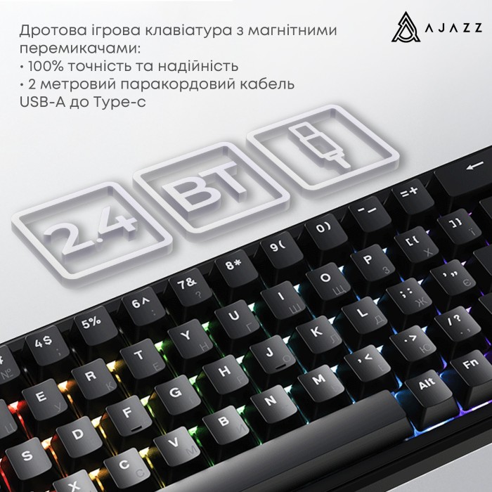 Клавіатура механічна дротова Ajazz AK680 MAX Magnetic Switch RGB USB Black (AK680-WM-B-A)