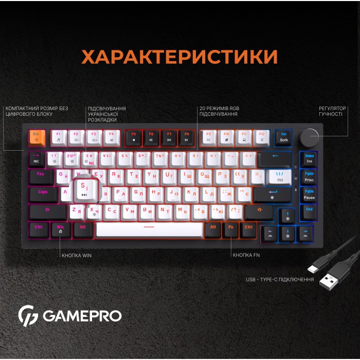 Дротова механічна клавіатура GamePro MK160B (Red) з Hot-Swap RGB Black (MK160B)