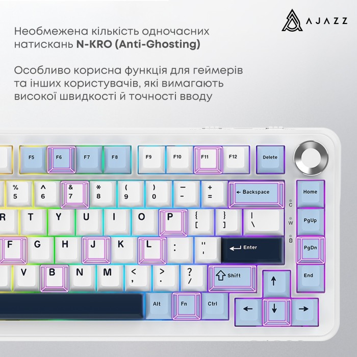 Клавіатура механічна бездротова Ajazz AK820 MAX PLUS Daydream Switch RGB Wireless/BT/USB White (AK820MAX-DD-BWD)