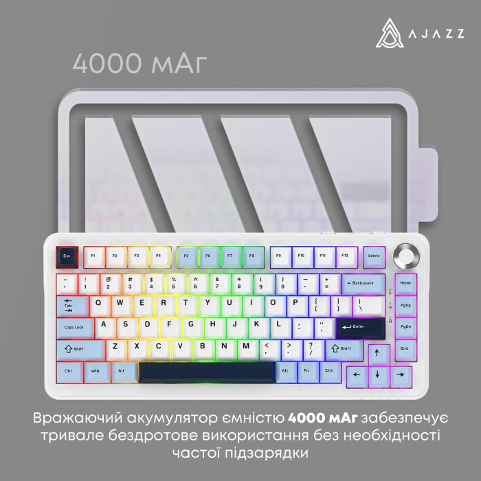 Клавіатура механічна бездротова Ajazz AK820 MAX PLUS Daydream Switch RGB Wireless/BT/USB White (AK820MAX-DD-BWD)