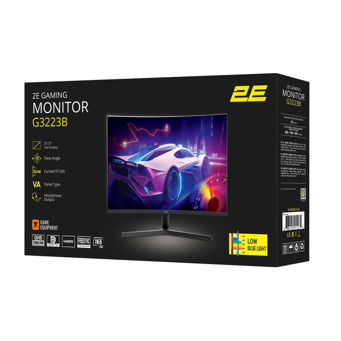 Монітор 2E GAMING 31.5 G3223B 2xHDMI, DP, MM, VA, 2560x1440, 165Hz, 1ms, CURVED, FreeSync, HAS (2E-G3223B-01.UA)